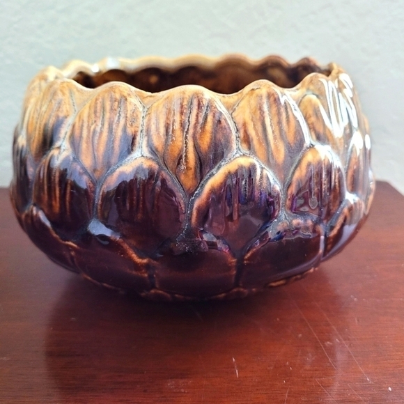 Vintage Judy of California Pottery Serving Bowl Planter Drip Glaze 1960s USA - Picture 9 of 13
